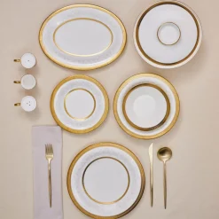 Karaca Royal Bone China Charlotte 55-teiliges Tafelservice für 12 Personen, Gold