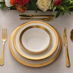 Karaca Royal Bone China Charlotte 55-teiliges Tafelservice für 12 Personen, Gold
