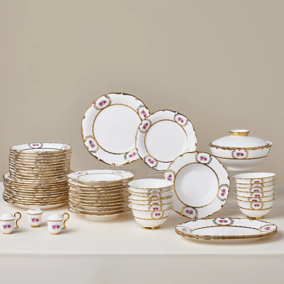 Karaca Royal Bone China Elizabeth 55-teiliges Tafelservice für 12 Personen, Gold