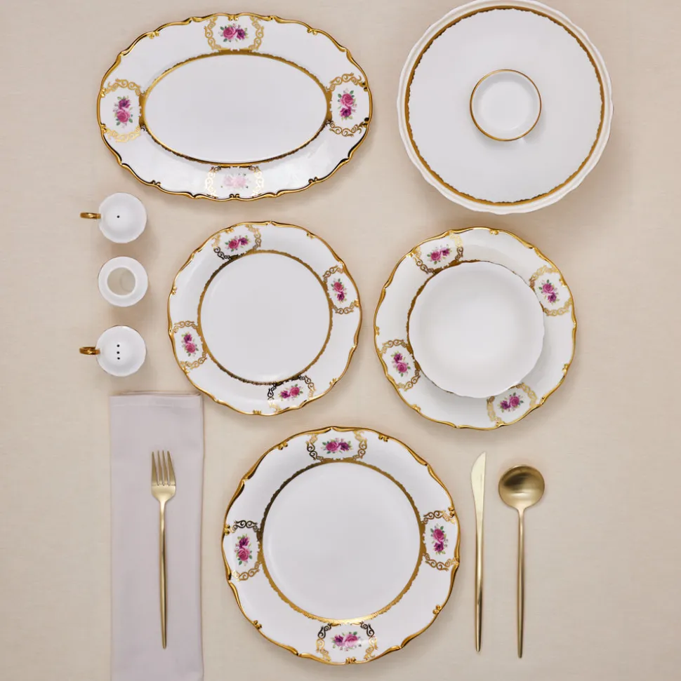 Karaca Royal Bone China Elizabeth 55-teiliges Tafelservice für 12 Personen, Gold