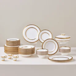 Karaca Royal Bone China Victoria 55-teiliges Tafelservice für 12 Personen, Gold