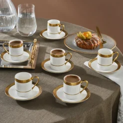 Karaca Royal Bone Victoria Kaffeetassenset für 6 Personen, 90 ml