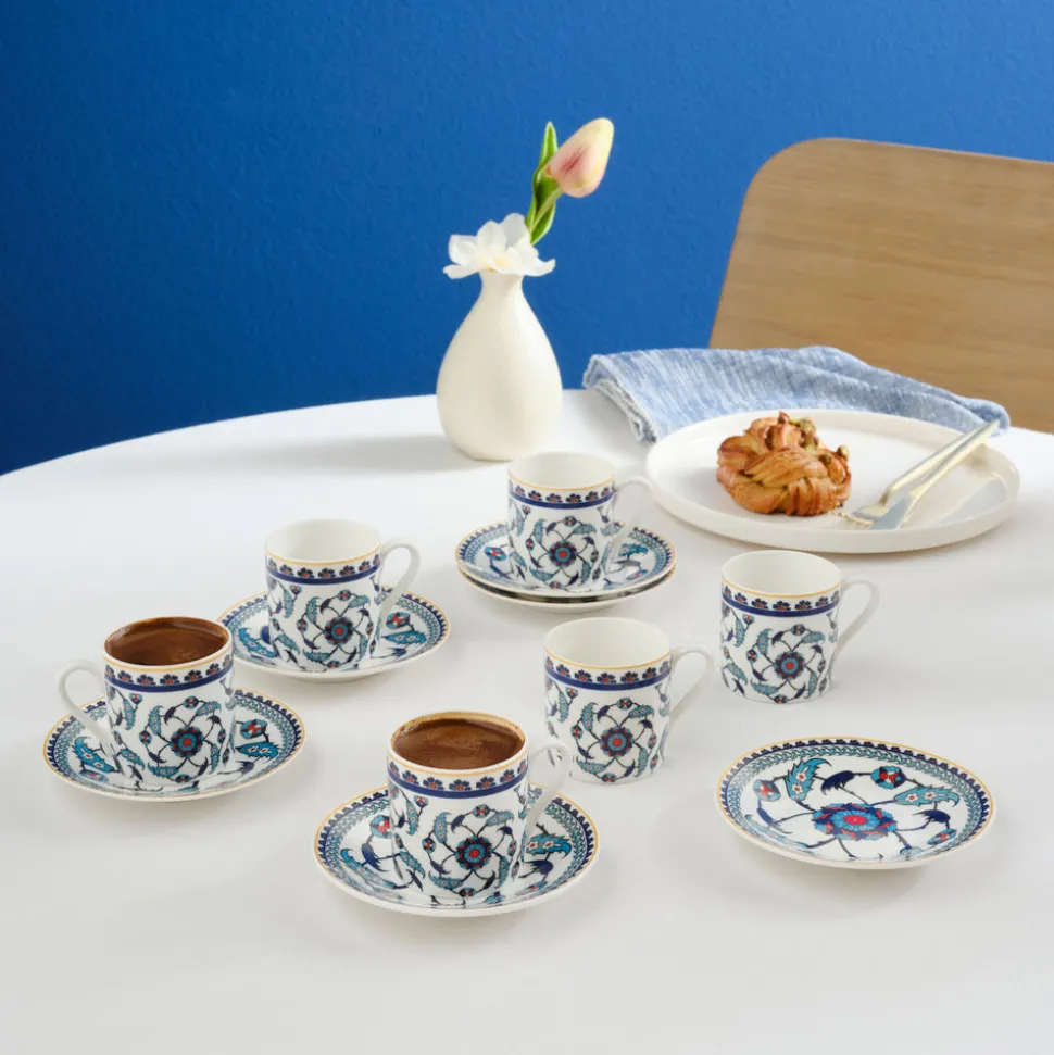 Karaca Rumi Kaffeetassenset für 6 Personen, 80 ml