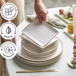 Karaca Santo für 6 Personen Geschirrset 18 Teilig, New Generation Bone, Weiß Gold