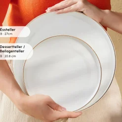 Karaca Santo für 6 Personen Geschirrset 18 Teilig, New Generation Bone, Weiß Gold