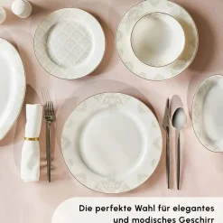 Karaca Siena 56 Teilig 12 Personen New Generation Bone Gold Geschirrset