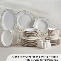 Karaca Siena 56 Teilig 12 Personen New Generation Bone Gold Geschirrset