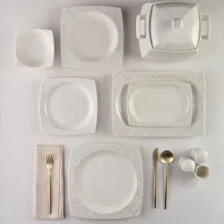 Karaca Square Bone Bridal 60-teiliges Tafelservice für 12 Personen