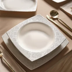 Karaca Square Bone Bridal 60-teiliges Tafelservice für 12 Personen