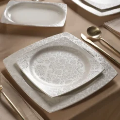 Karaca Square Bone Bridal 60-teiliges Tafelservice für 12 Personen
