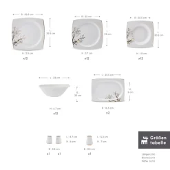 Karaca Square Bone China Autumn 53-teiliges Tafelservice für 12 Personen, Weiß Mehrfarbig