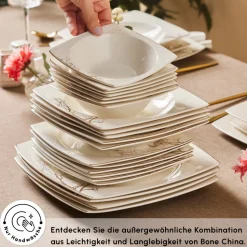 Karaca Square Bone China Autumn 53-teiliges Tafelservice für 12 Personen, Weiß Mehrfarbig