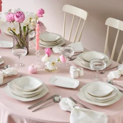 Karaca Square Bone Eterno 53-teiliges 12-Personen Geschirrset Platin