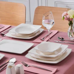 Karaca Square Bone Jamie 53-teiliges Geschirrset für 12 Personen Platin