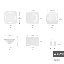 Karaca Square Bone Jamie White 52-Teiliges 12-Personen Geschirrset