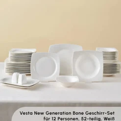 Karaca Square Bone Jamie White 52-Teiliges 12-Personen Geschirrset