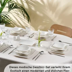 Karaca Square Bone Jamie White 52-Teiliges 12-Personen Geschirrset