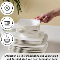 Karaca Square Bone Jamie White 52-Teiliges 12-Personen Geschirrset