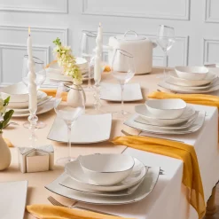 Karaca Square Bone Lucia 60-teiliges Tafelservice für 12 Personen – Gold