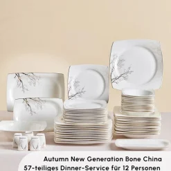 Karaca Square Bone New Autumn 57-Teiliges 12-Personen Geschirrset Gold