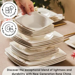 Karaca Square Bone New Autumn 57-Teiliges 12-Personen Geschirrset Gold