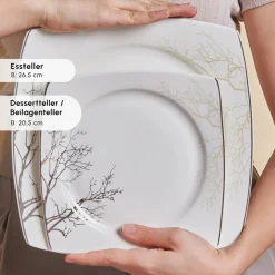 Karaca Square Bone New Autumn 57-Teiliges 12-Personen Geschirrset Gold