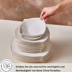 Karaca Square Bone Wave 53-Teiliges 12-Personen Geschirrset Gold