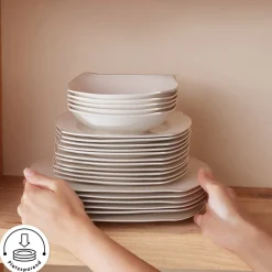 Karaca Square Bone Wave 53-Teiliges 12-Personen Geschirrset Gold