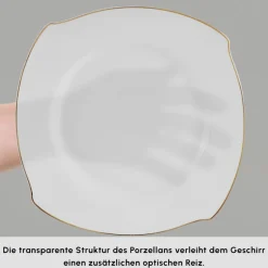 Karaca Square Bone Weiß Gold 53-teiliges Geschirrset für 12 Personen