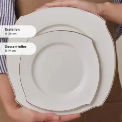 Karaca Square Bone Weiß Gold 53-teiliges Geschirrset für 12 Personen