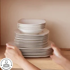 Karaca Square Bone Weiß Gold 53-teiliges Geschirrset für 12 Personen