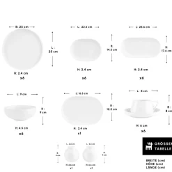 Karaca Stream Bone Meridian 34-teiliges Frühstücksset für 6 Personen – Weiß