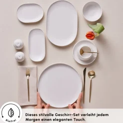 Karaca Stream Bone Meridian 34-teiliges Frühstücksset für 6 Personen – Weiß