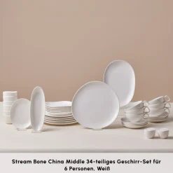 Karaca Stream Bone Middle 34-teiliges Frühstücksset für 6 Personen – Weiß