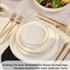 Karaca Stream Bone New Meridian 59-Teiliges 12-Personen Geschirrset Gold