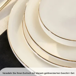 Karaca Stream Bone New Meridian 59-Teiliges 12-Personen Geschirrset Gold