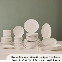 Karaca Stream Bone New Meridian 59-Teiliges 12-Personen Geschirrset Platin