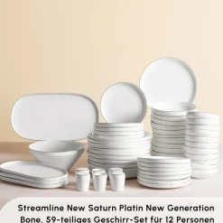 Karaca Stream Bone New Saturn 59-Teiliges 12-Personen Geschirrset Platin