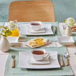 Karaca Stream Pure Perfect Weiß 32-Teiliges 6-Personen Frühstücksset Quadrat