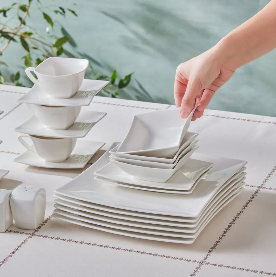 Karaca Stream Pure Perfect Weiß 32-Teiliges 6-Personen Frühstücksset Quadrat