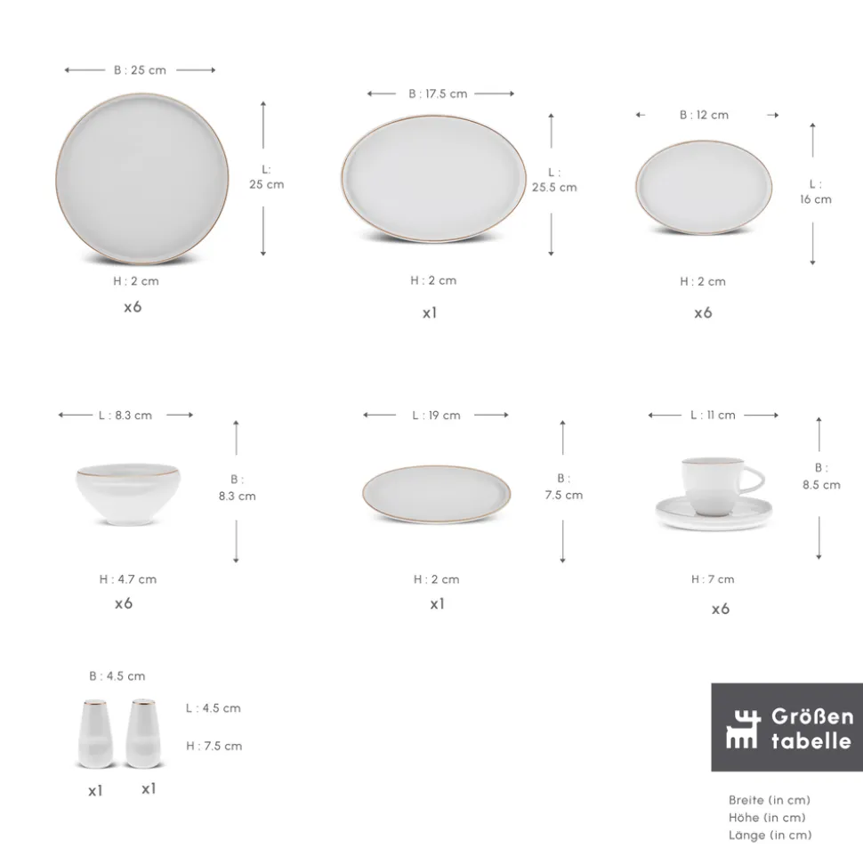 Karaca Stream Pure Sunset 34-Teiliges 6-Personen Frühstücksset Gold