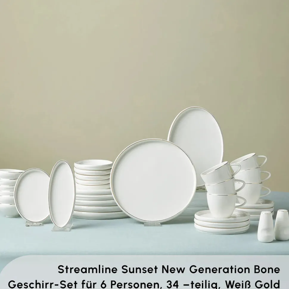Karaca Stream Pure Sunset 34-Teiliges 6-Personen Frühstücksset Gold