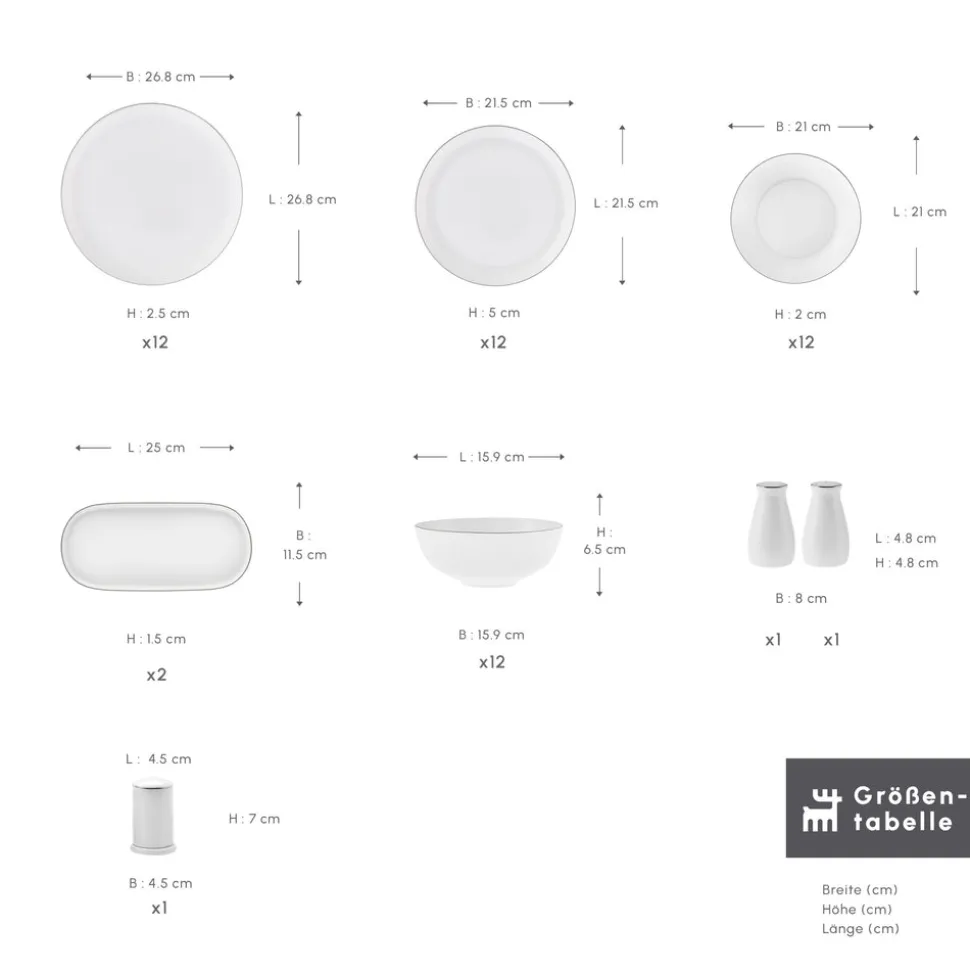Karaca Streamline Favaro 53-Teiliges 12-Personen Geschirrset Platin