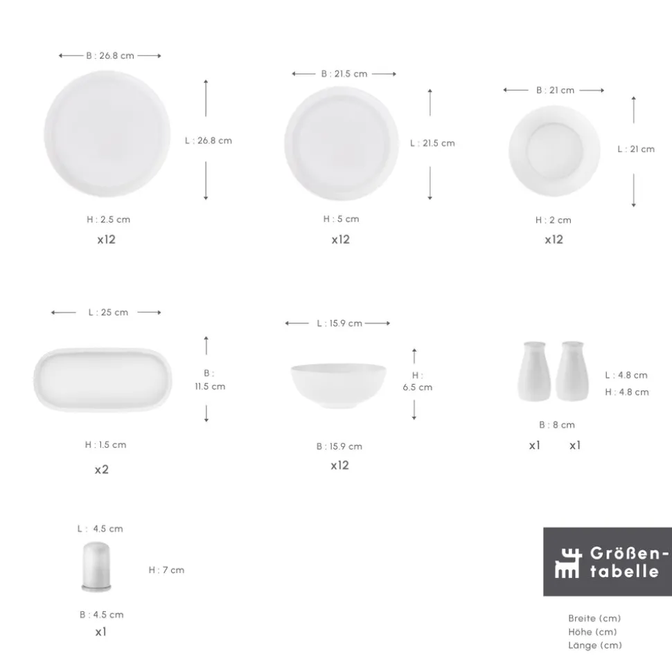 Karaca Streamline Favaro 53-Teiliges 12-Personen Geschirrset Weiß