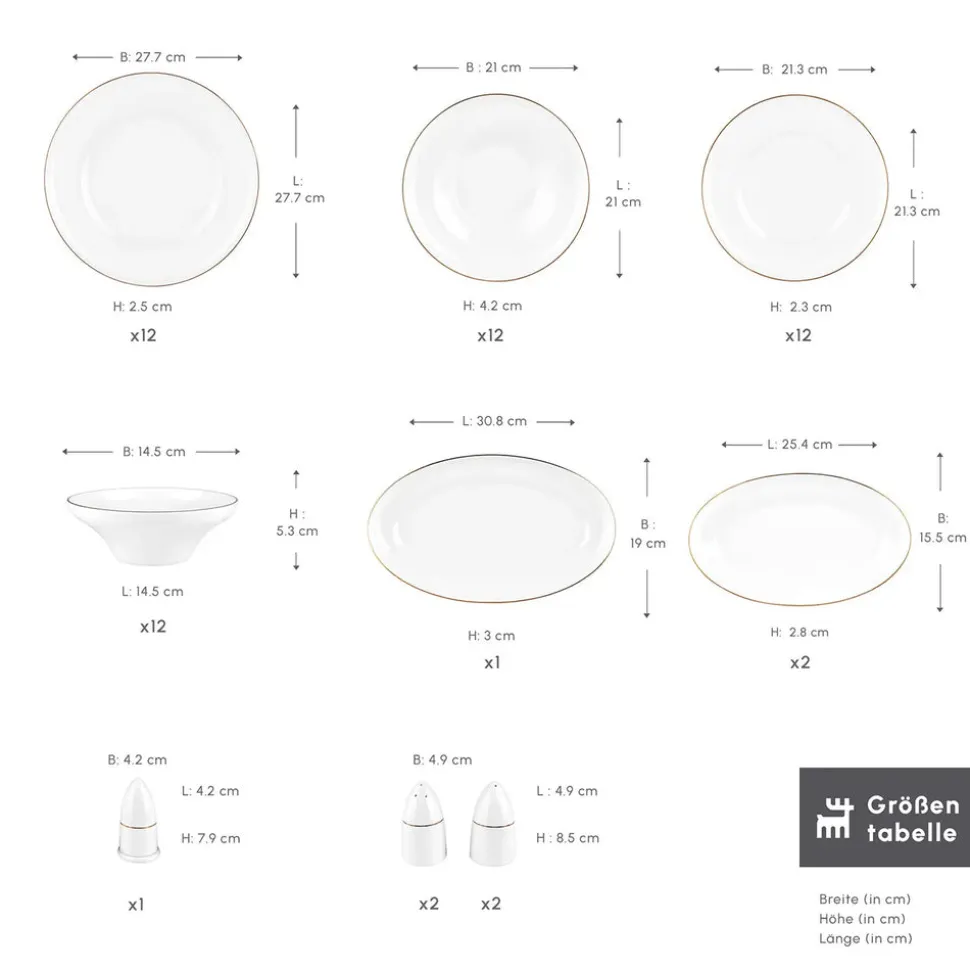 Karaca Streamline Nefeli Gold 12 Personen Geschirrset, 56 Teilig