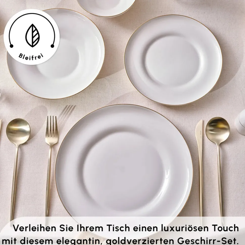 Karaca Streamline Nefeli Gold 12 Personen Geschirrset, 56 Teilig