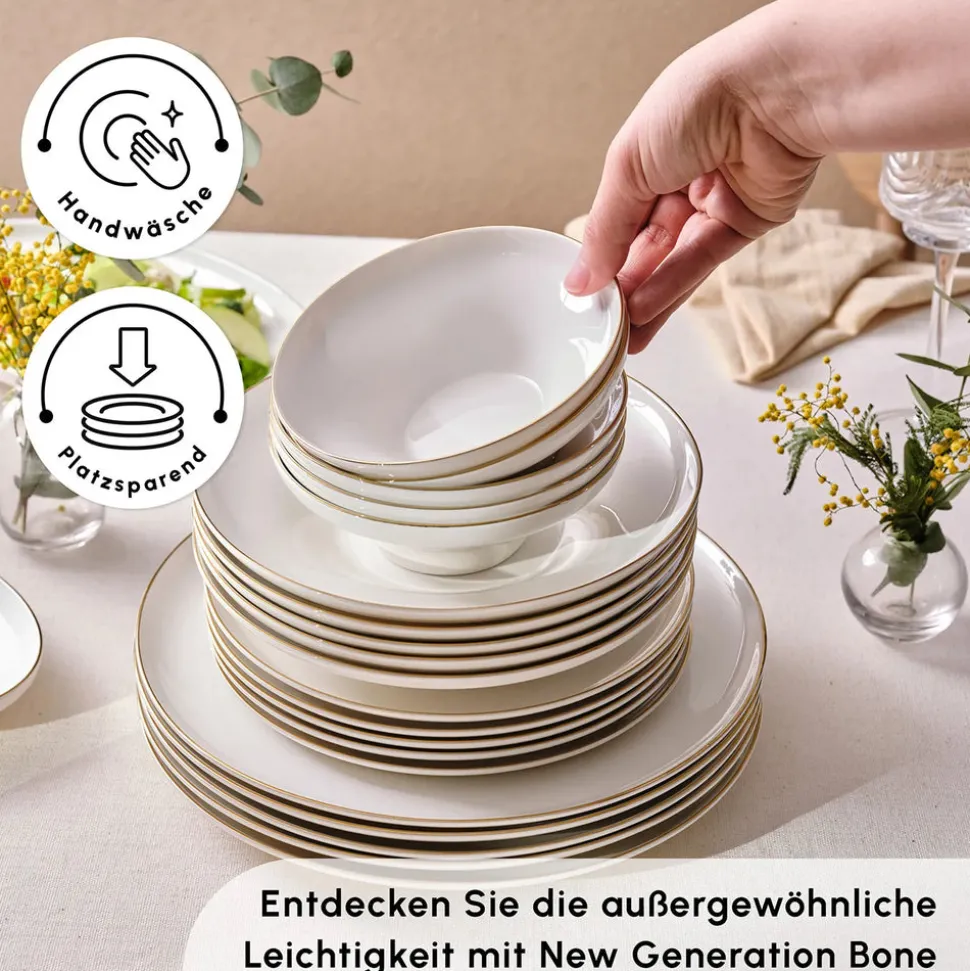 Karaca Streamline Nefeli Gold 12 Personen Geschirrset, 56 Teilig