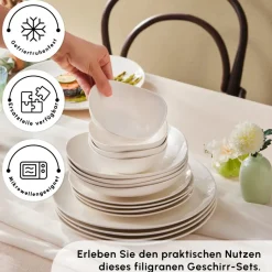Karaca Streamline Rubicon 24-teiliges Tafelset für 6 Personen, Weiß