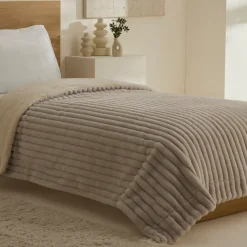 Karaca Stripe Sherpa Graue Decke 150x200