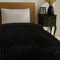 Karaca Stripe Sherpa Schwarze Decke 150x200